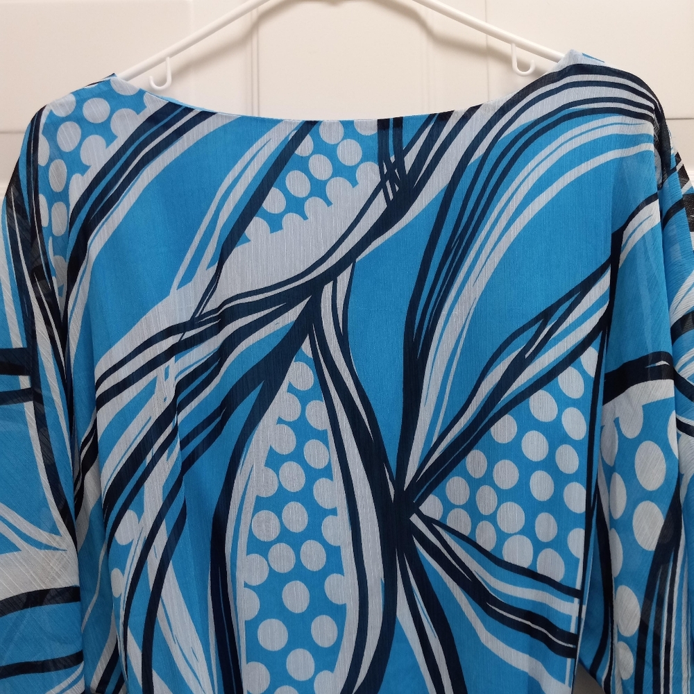 Womens Kimono Top Blue Size 16 Tie Waist Artsy Resortwear Boho Retro - Picture 4 of 15